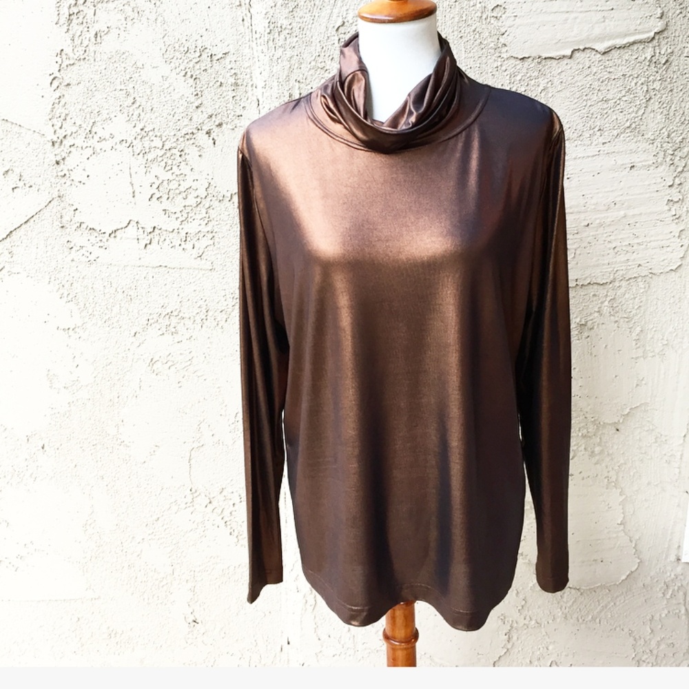 Diane Gilman Brown Metallic Cowl Neck Top 1X